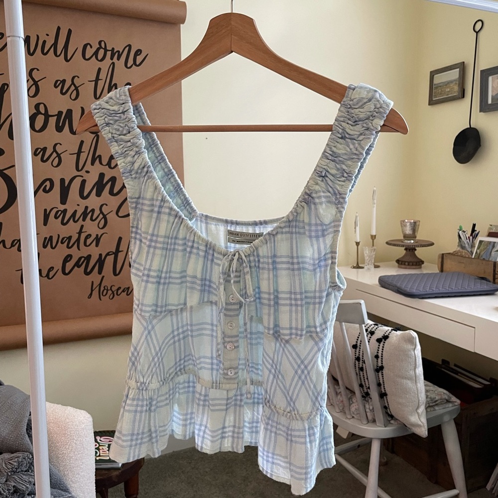 UO Plaid Peasant Top